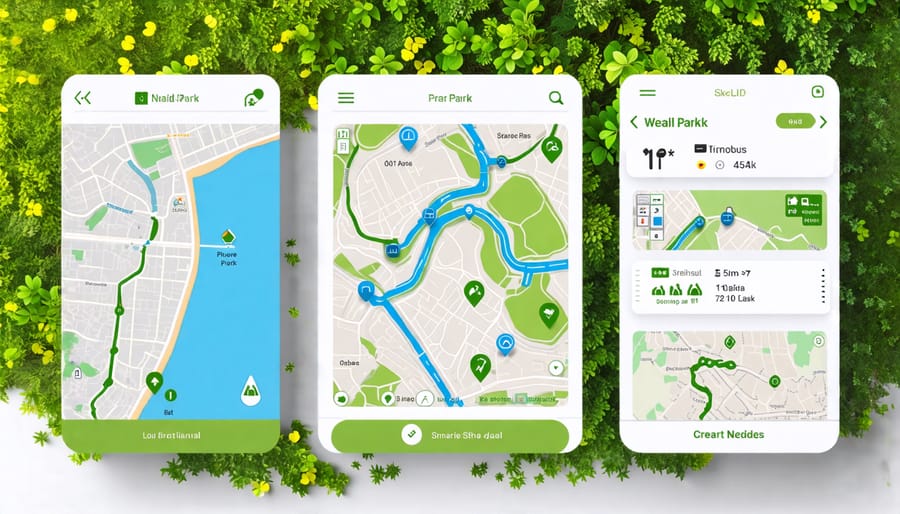 Smart park app showing an interactive map of trails with real-time updates