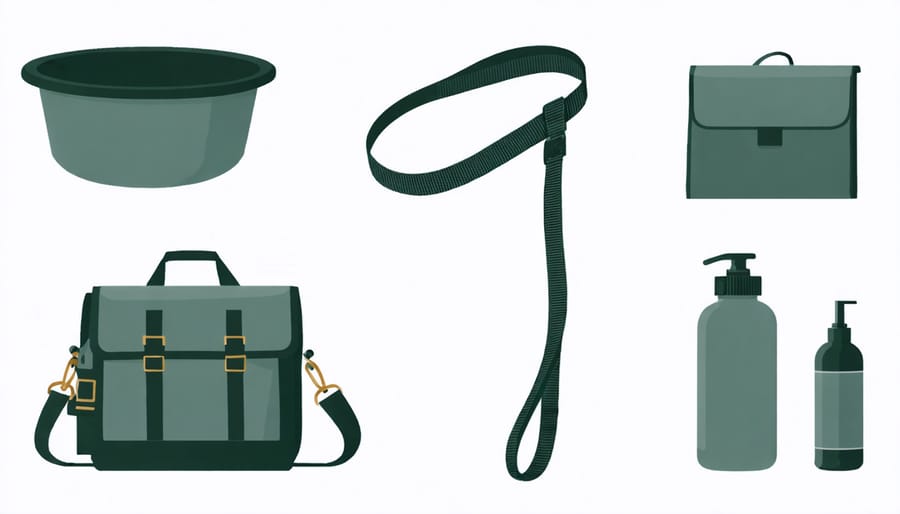 Essential dog supplies and gear laid out for state park visit