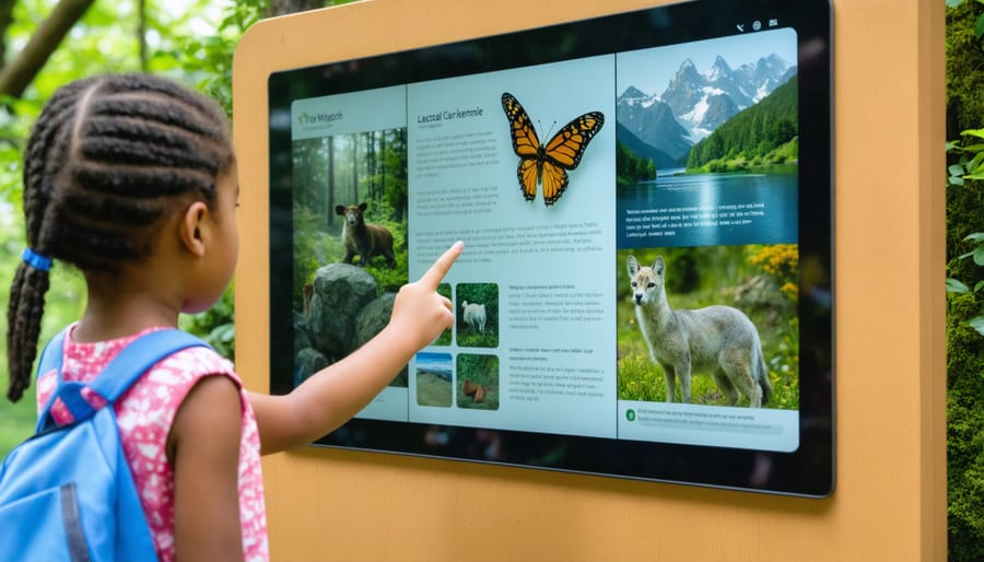 Park visitors using modern interactive educational technology in a nature center