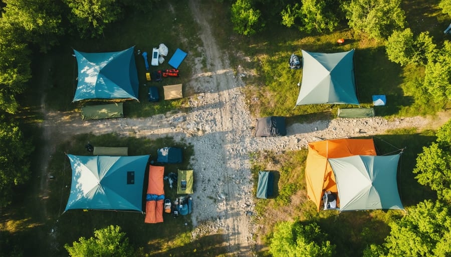 Well-organized campsite showing correct tent placement and campsite setup according to Ontario Parks regulations
