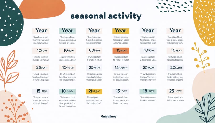 Colorful calendar infographic displaying seasonal ecology workshop schedule