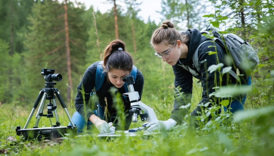 University researchers collecting environmental data in a provincial park