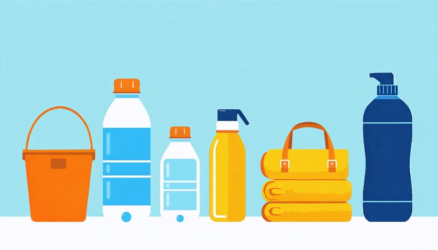 Organized display of recommended water park supplies and safety items