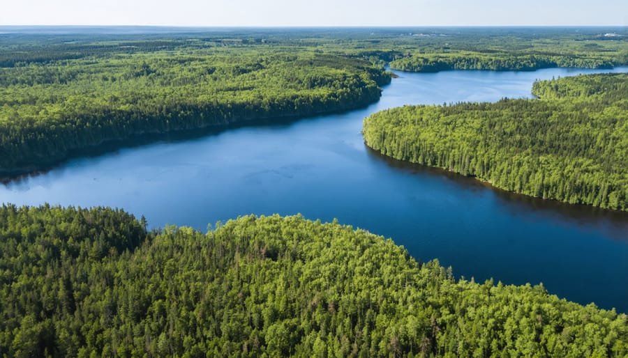Scenic aerial photograph of Frontenac Provincial Park's lakes and forest landscape