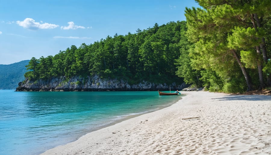 Hidden beach cove in the 1000 Islands region surrounded by natural vegetation