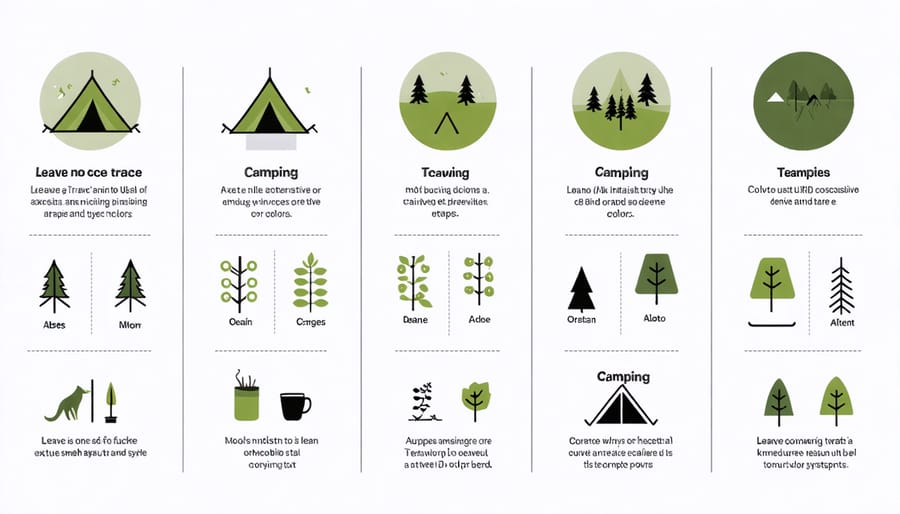 Visual guide illustrating the seven principles of leave-no-trace camping in Ontario Parks