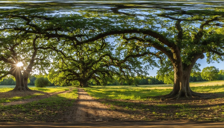 Scenic view of 7 Oaks Trail with majestic oak trees lining the path