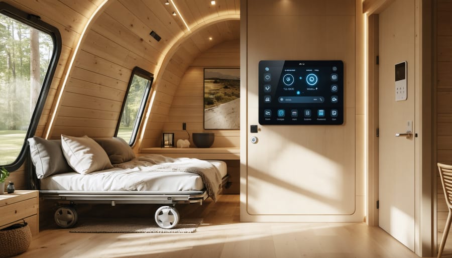 Technology-enabled accessible accommodation in Ontario Parks showing smart controls and amenities