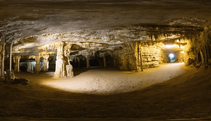 Natural limestone cave entrance at Warsaw Caves Conservation Area with visible rock formations
