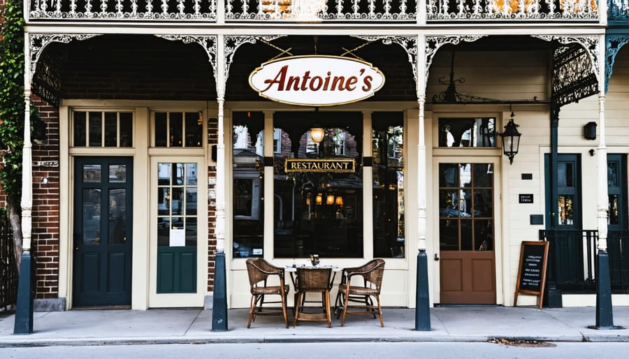 Historic facade of Antoine's Restaurant, established 1840, in New Orleans' French Quarter
