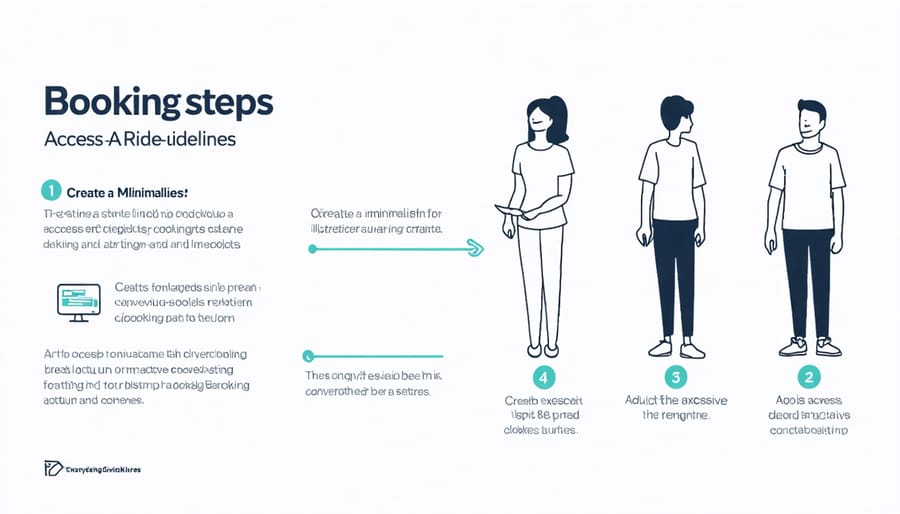 Visual guide showing steps to book Access-A-Ride: registration, scheduling, and confirmation