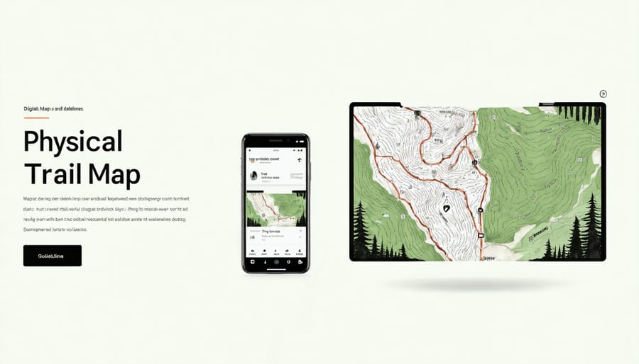 Side-by-side comparison of Killarney Park digital navigation app and traditional paper map