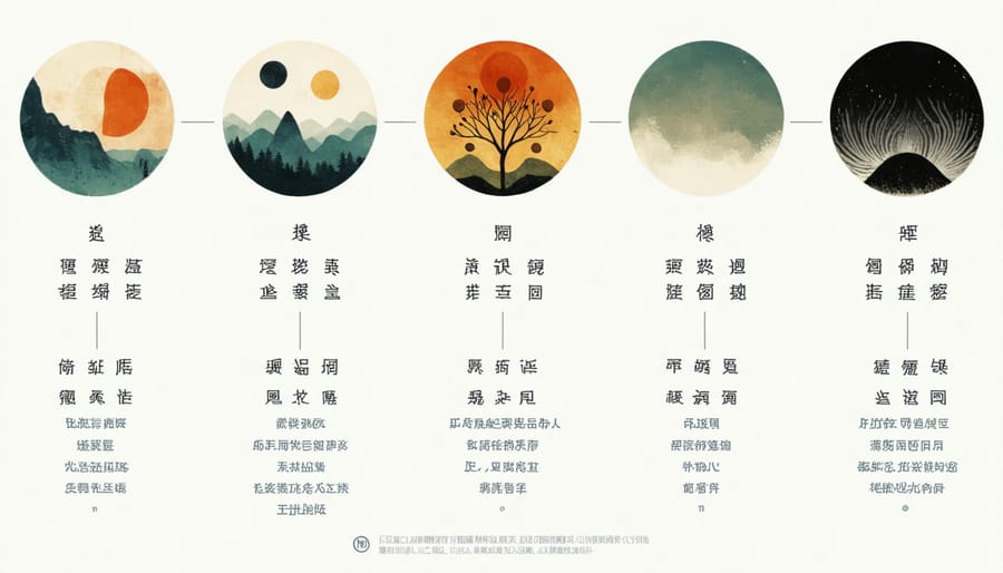 Visual diagram of the six qigong healing sounds showing organs, sounds, and Chinese characters