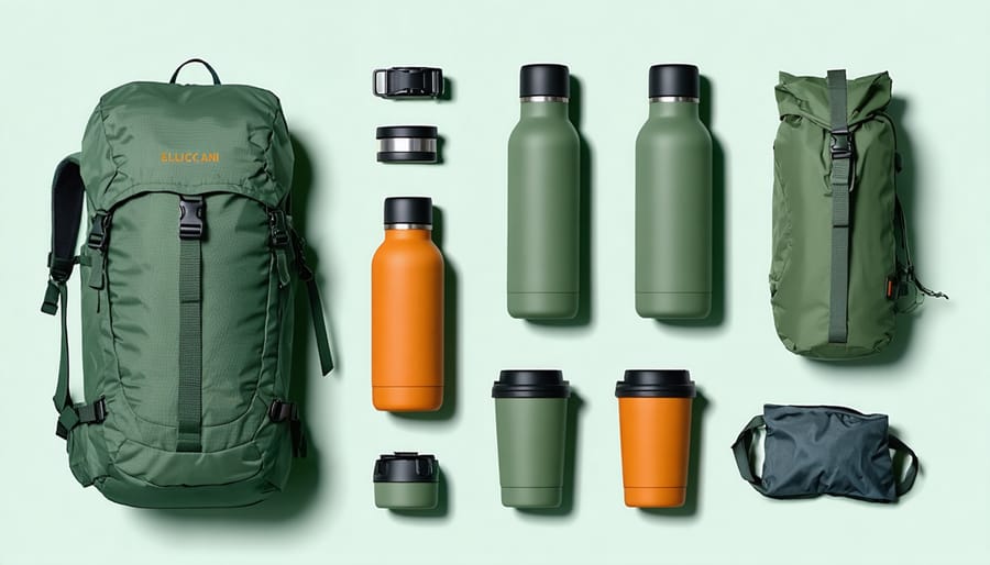 Sustainable beverage containers and outdoor gear display
