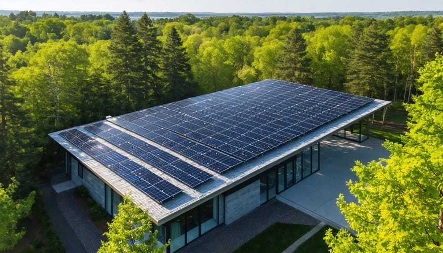 Solar-powered visitor center harmoniously blending with natural park surroundings