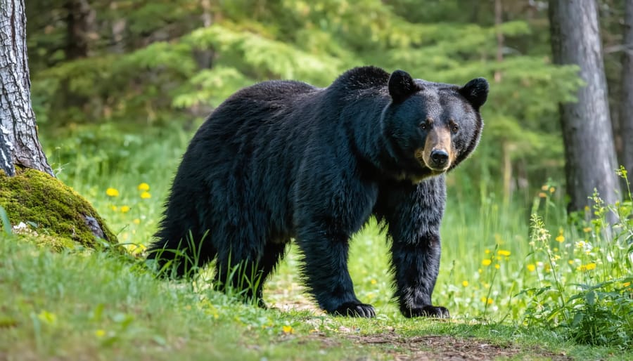 Black bear foraging in natural habitat along an Ontario Parks trail