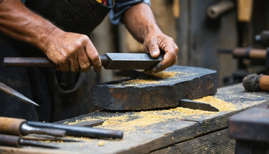 Blacksmith working at an anvil during a heritage skills demonstration