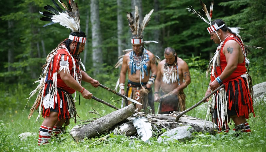 Indigenous elders performing a traditional ceremony with visitors observing respectfully