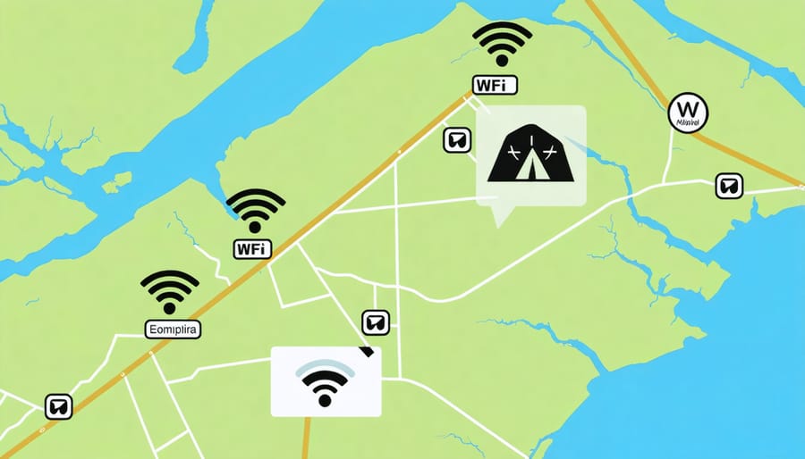 Interactive map displaying WiFi-enabled campgrounds across Ontario regions