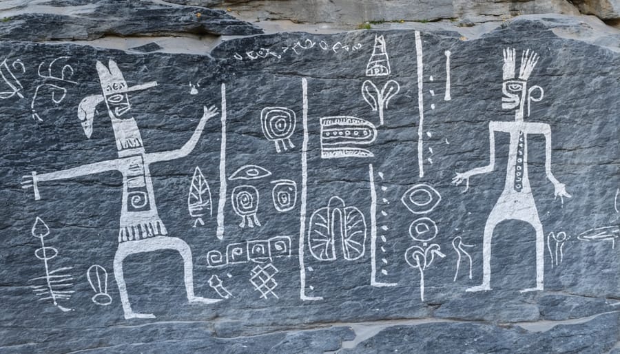 Ancient Indigenous rock carvings depicting spiritual and cultural symbols at Petroglyphs Provincial Park