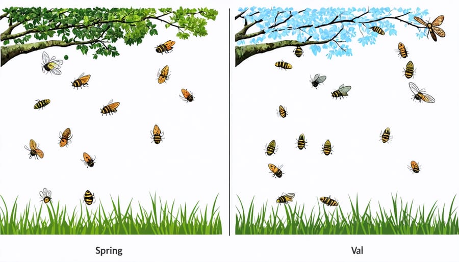 Side-by-side comparison of an Ontario park location in spring and winter showing seasonal habitat changes