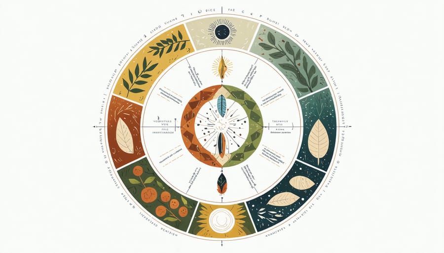 Traditional Indigenous medicine wheel illustration showing seasonal cycles and teachings