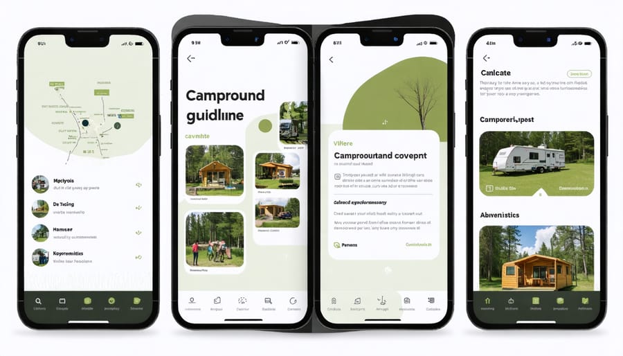 Smartphone displaying campground booking app and smart camping features
