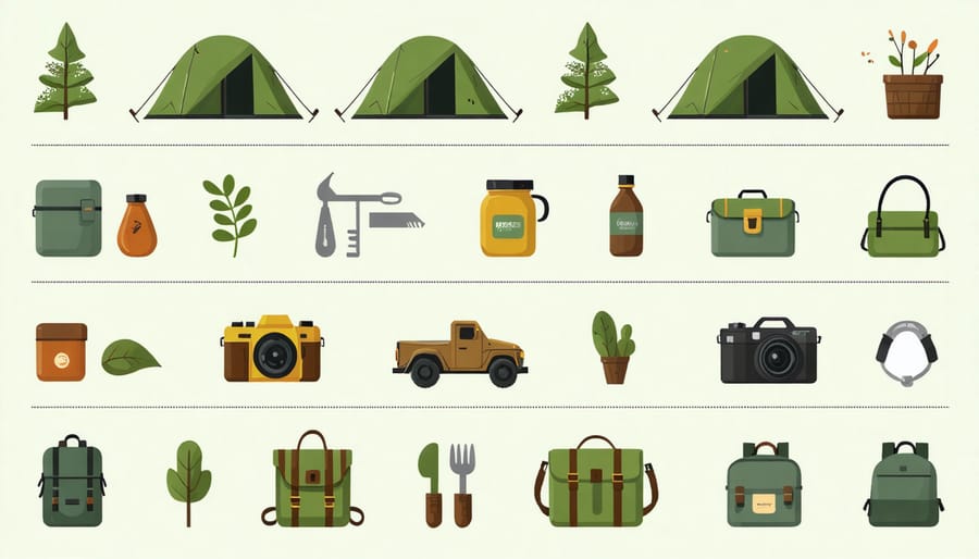 Visual guide of recommended sustainable camping equipment and supplies