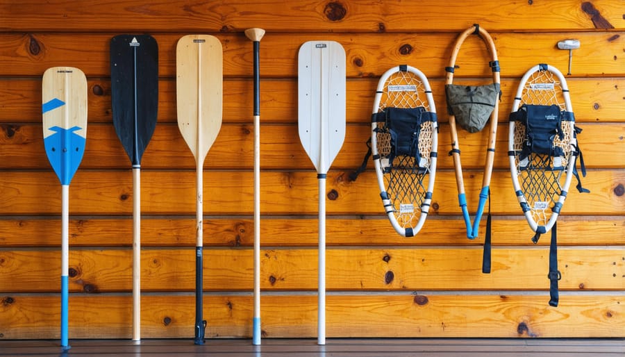 Decorative wall display featuring antique Canadian outdoor equipment