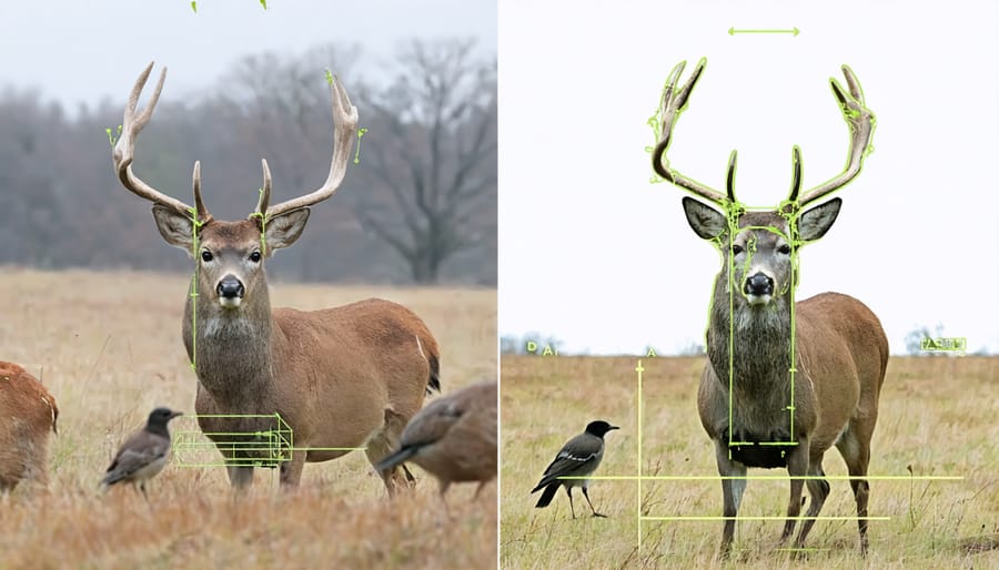 Comparison of natural view and AR-enhanced view showing wildlife identification features