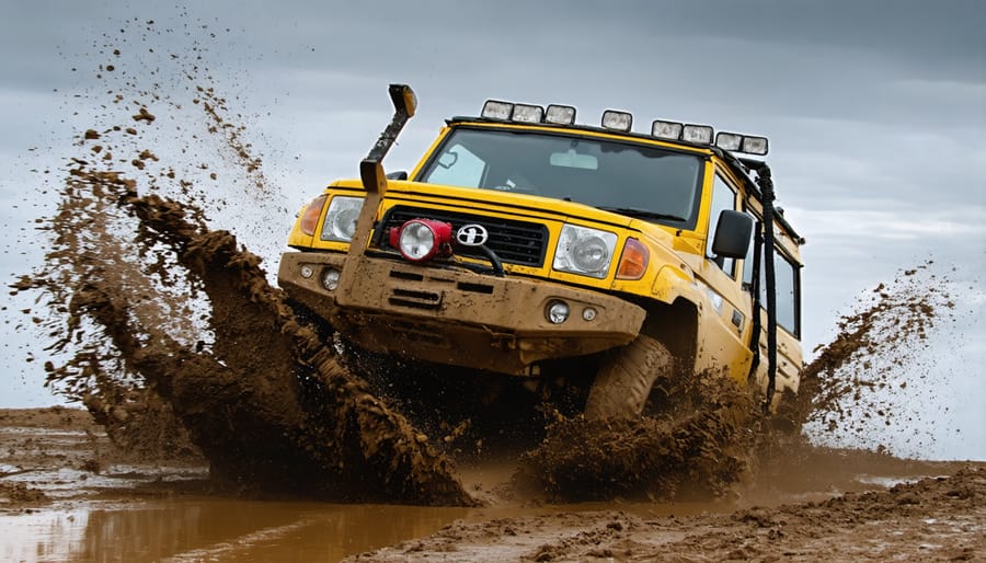 Off-road vehicle recovery demonstration showing proper use of winch and recovery straps