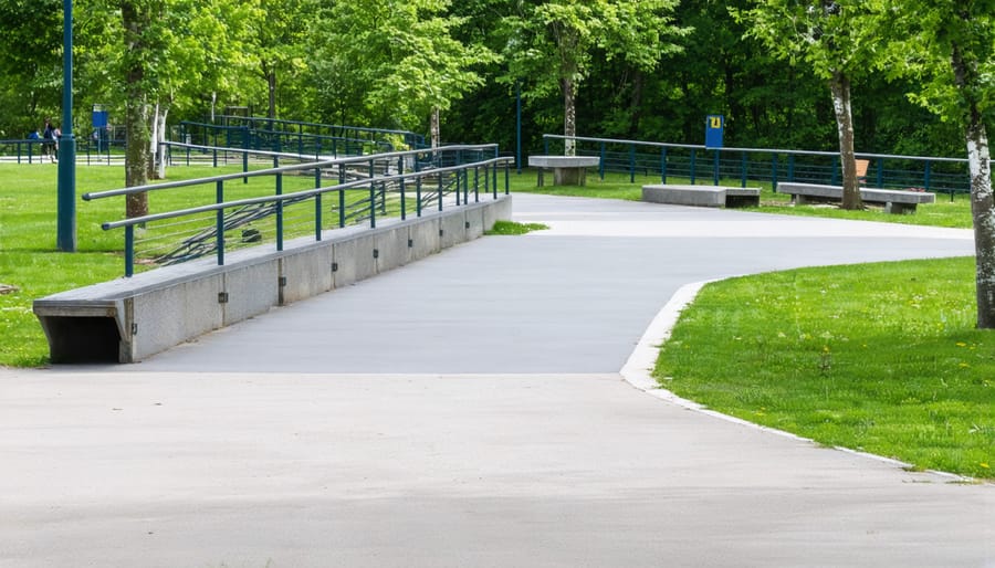Well-marked accessible park facilities including wheelchair ramps and adapted outdoor learning spaces