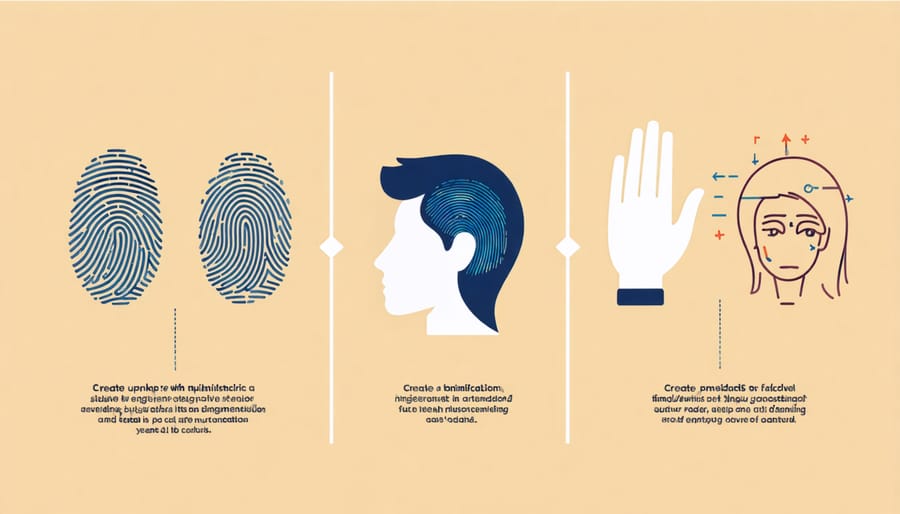 Illustrated comparison of biometric payment methods including fingerprint, face, and palm scanning