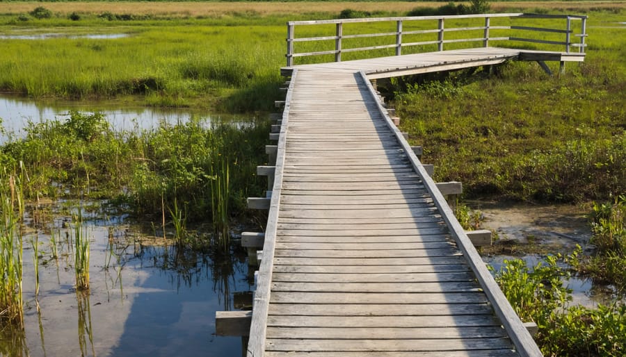 Sustainable boardwalk design protecting wetland ecosystem while providing visitor access