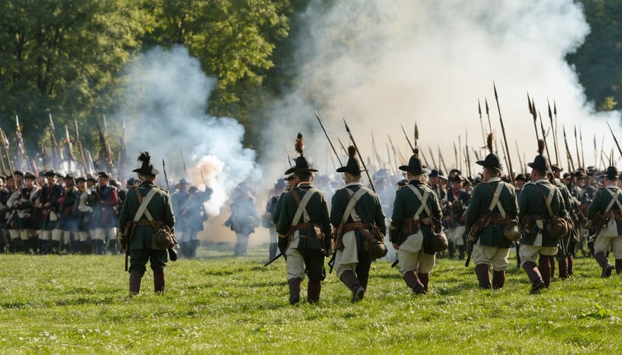 War of 1812 reenactors in period military uniforms at Fort Malden National Historic Site