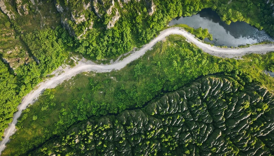 Panoramic view of hiking trails winding through the Niagara Escarpment's rocky terrain