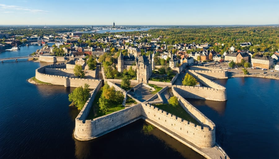 Bird's eye view of the historic ramparts of Quebec City showing the complete star-shaped defensive wall system