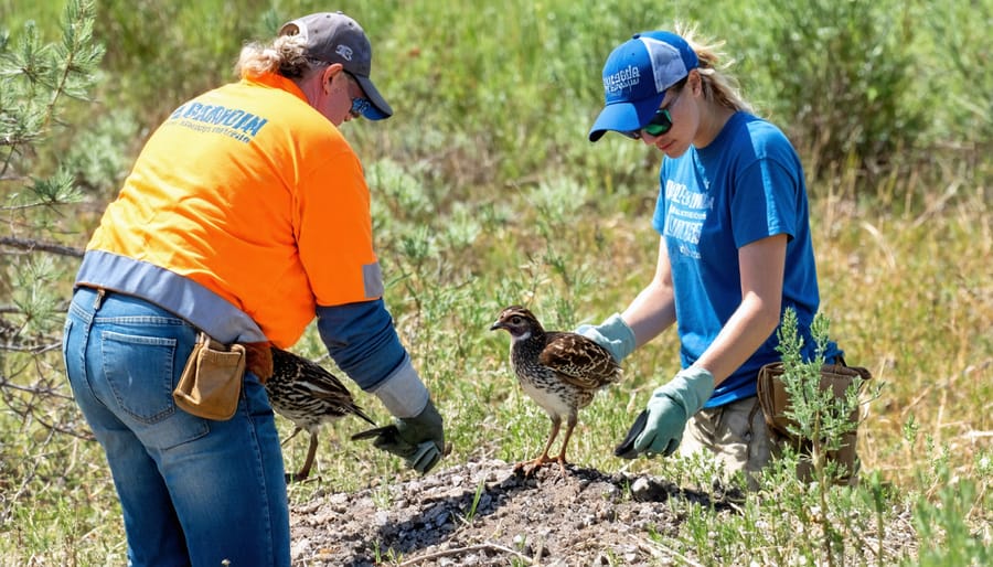 Group of volunteers planting native shrubs and grasses for quail habitat