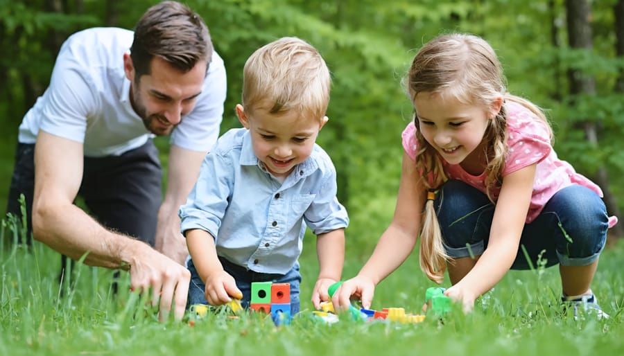 Family enjoying geocaching together in a scenic Ontario park setting