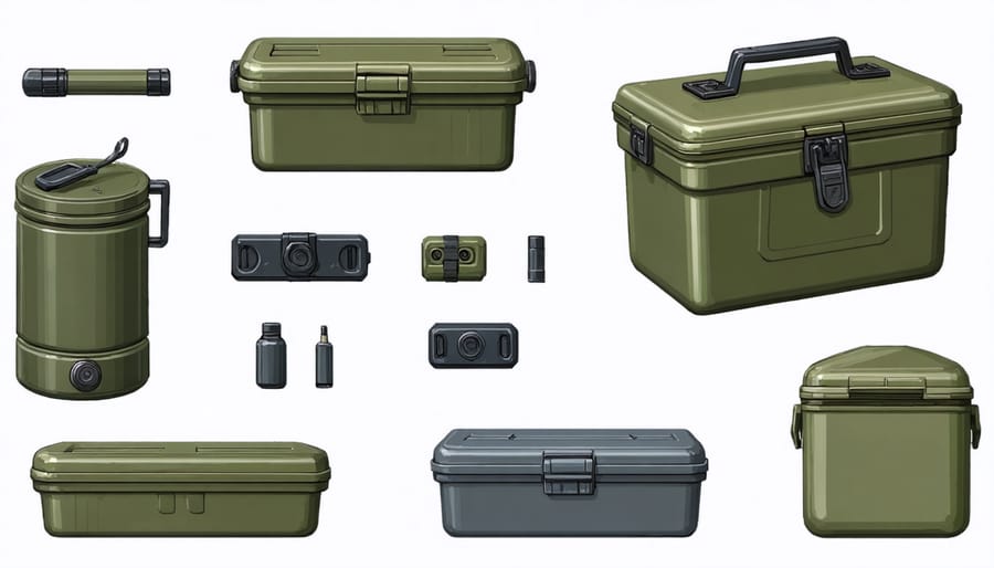 Different types of geocache containers displaying variety in size and style