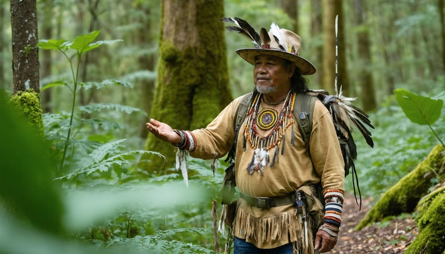 Indigenous tourism guide sharing traditional ecological knowledge with visitors
