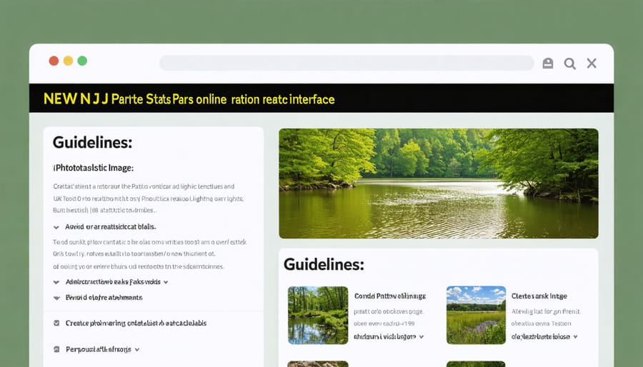 New Jersey State Parks camping reservation system interface showing booking calendar and campsite selection options