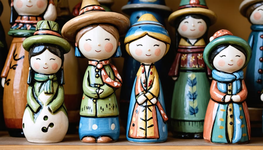 Detailed view of vintage ceramic nativity figurines showing traditional Ontario painting techniques
