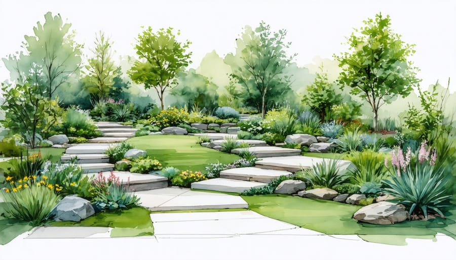 Diagram showing native plants and layout of a garden designed to attract and support quail