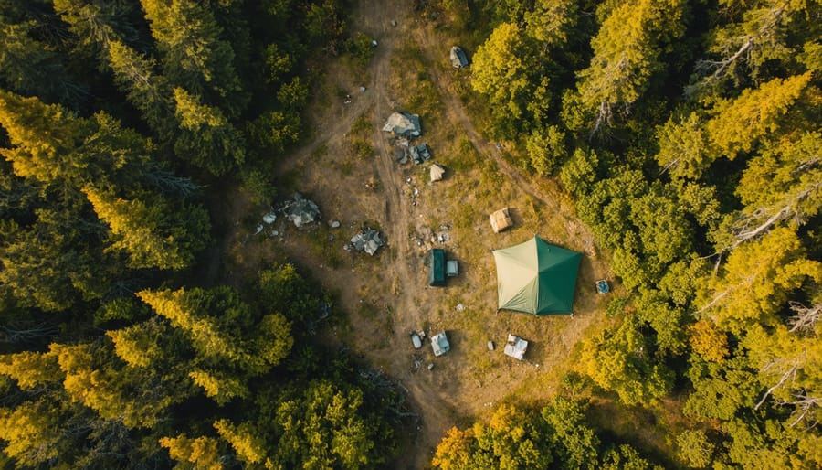 Sustainable campsite setup in Algonquin Park surrounded by autumn foliage