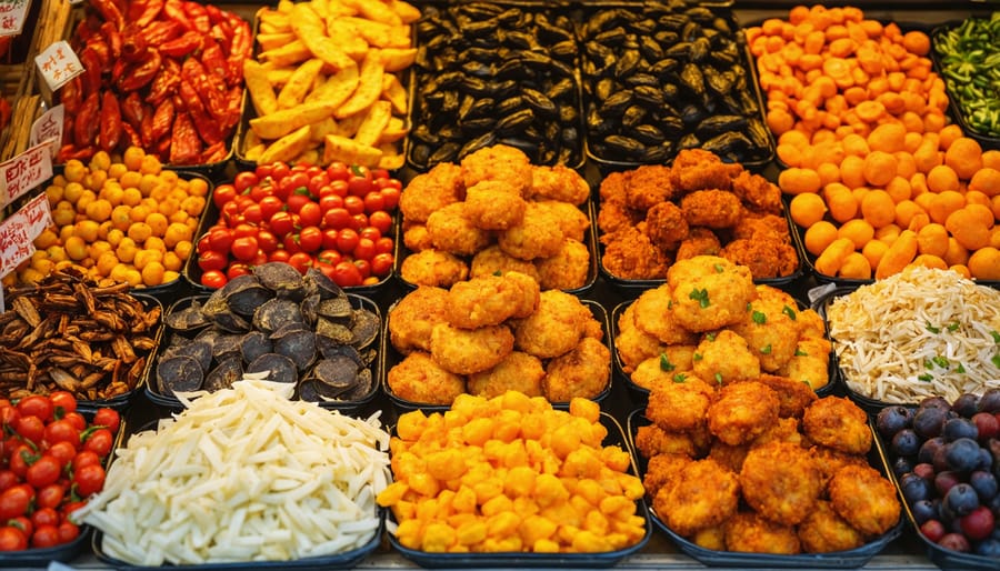 Colorful array of multicultural foods and ingredients at Toronto market stall