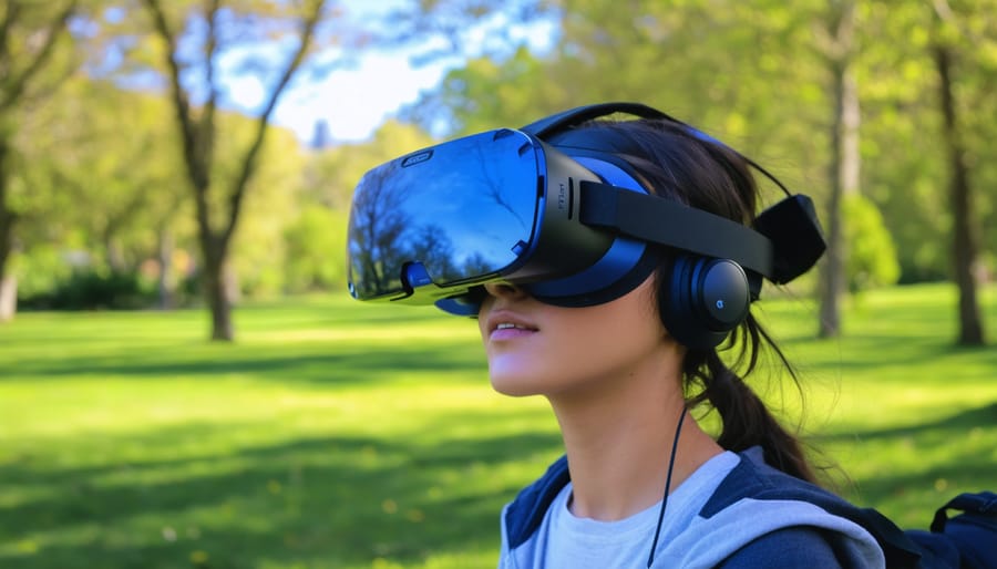 Individual using virtual reality headset to experience an Ontario park virtual tour