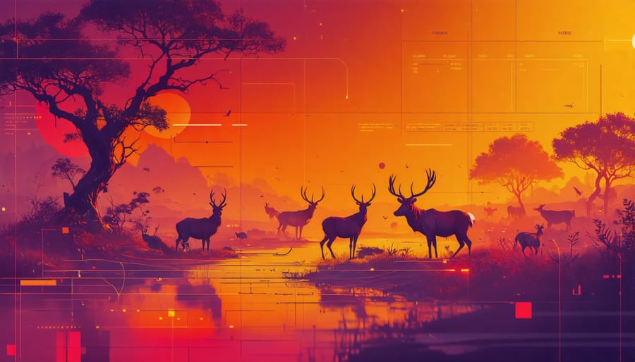 Computer screen displaying AI-powered wildlife tracking dashboard with movement analysis