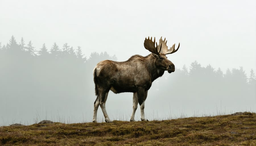 Augmented reality display showing a detailed 3D moose model in a forest setting