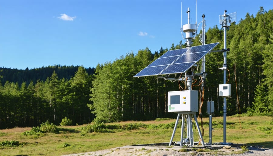Weather monitoring station with multiple environmental sensors installed in an Ontario park